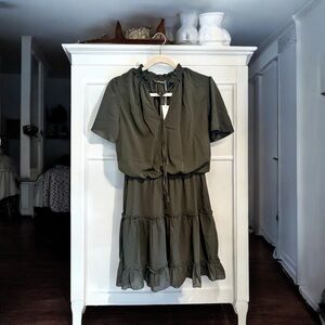 Beautiful black polka dot long sleeve ruffle dress